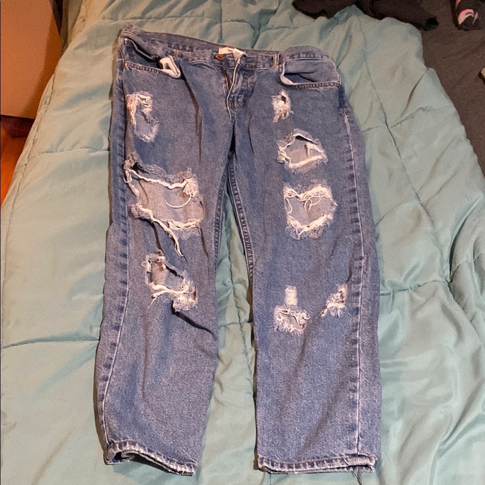 Forever 21 Blue Distressed Boyfriend Jeans